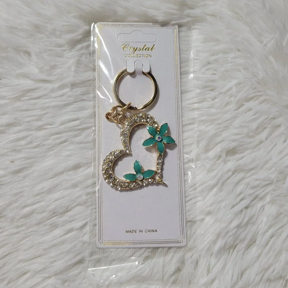 Crystal Collection Floral Heart Keychain